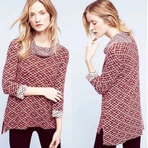 Moth Anthropologie Womn S Printed Alpaca Blend Cowl Neck High Low Galena Sweater